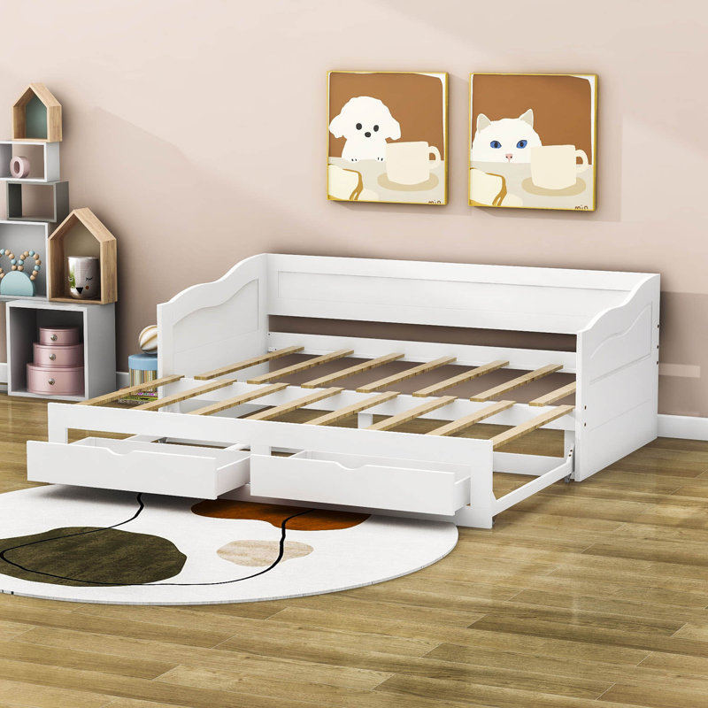 Elgan Twin Size Wood Daybed with Trundle and Drawers, White