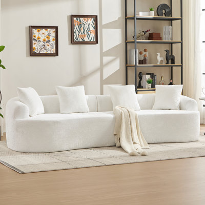 Causeuse incurvée avec mousse à mémoire de forme, revêtement en chenille, 3 coussins, assise profonde, aucun assemblage requis pour les petits espaces.