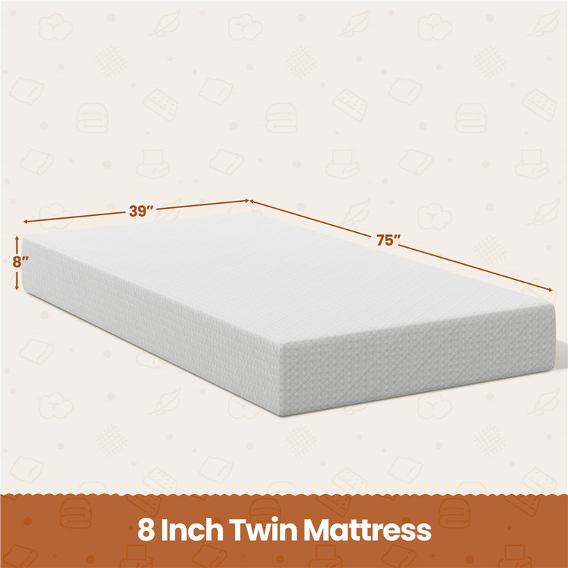 Multi-sized Medium Cooling Gel Memory Foam Mattress with Green Tea Scent, Twin, 8"
