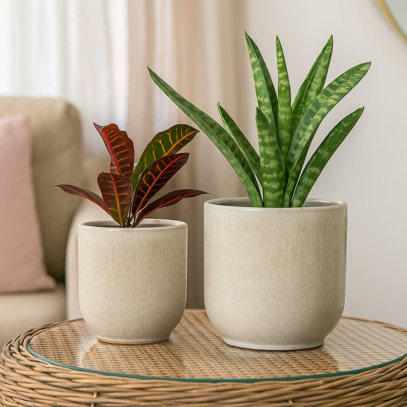 Ensemble de 2 pots à fleurs Lyna, Blanc / Gris