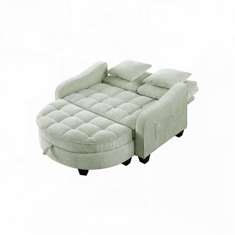 Chenille 2-seater Sofa, Double Sofa Chaise Longue, Cyan