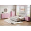 Commode rose à 5 tiroirs pour chambre à coucher avec poignée dorée et grand tiroir rose-2024524679