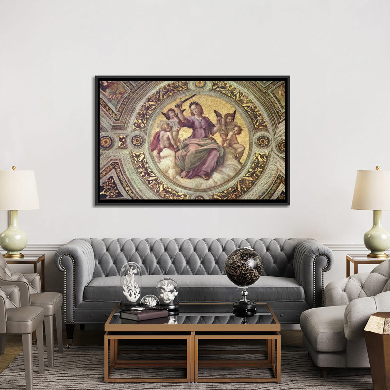 «Stanza Della Segnatura» par Raphael, impression sur toile tendue, H 32 po x l 48 po x P 1,5 po, Toile avec cadre noir