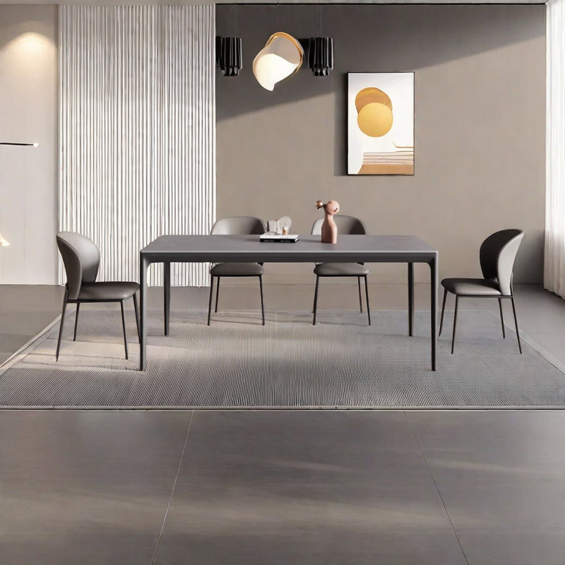 Matte modern dining table and chairs, 29.5"H x 62.9"L x 31.4"W