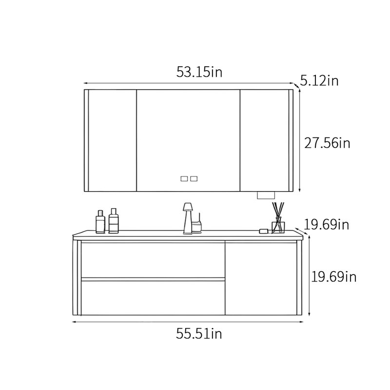 Armoire de salle de bain rétro, Noir, noir, noir, noir, 55.51"
