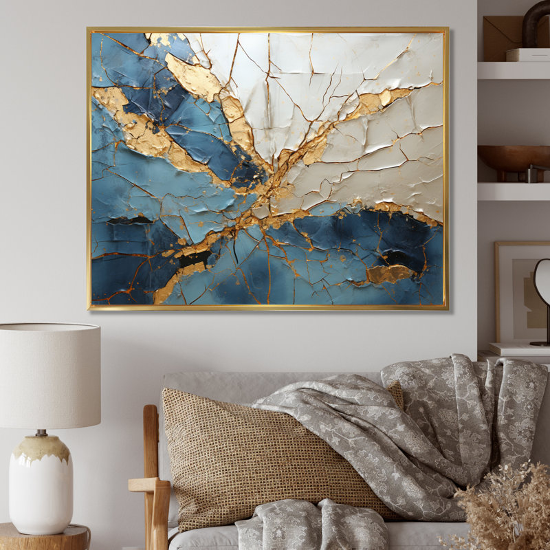 Lightning Electric Veins Patchwork II, reproduction d'art sur toile, H 30 po x l 40 po x P 1,5 po, Cadre flottant doré