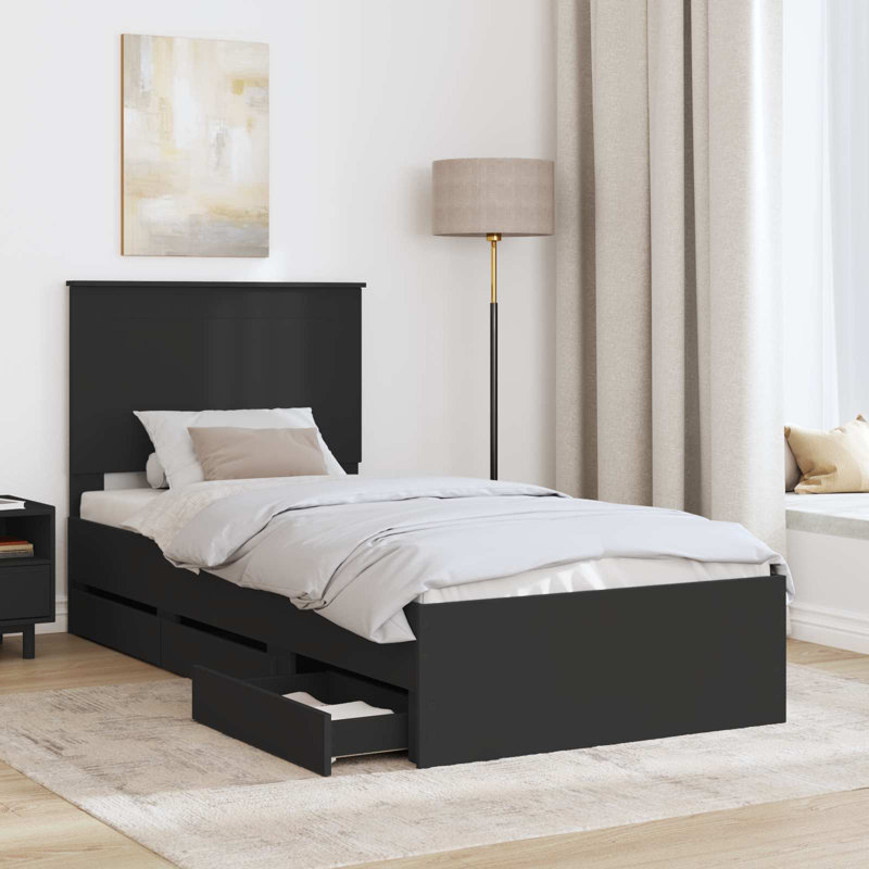 Bed, Black, European Single (90 x 200 cm)