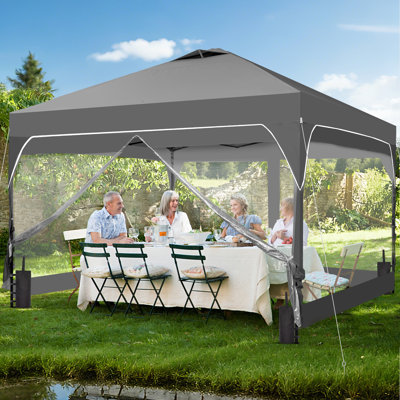 8 Ft X 8 Ft One-Push Set Up Canopy Tents With Sidewalls And Sandbags