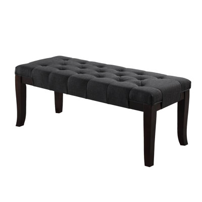 Bench In Gray, Hand- Fabric, Legs, 44"W X 16"D 18.26"H Gray Bench, Faux Leather Cover,