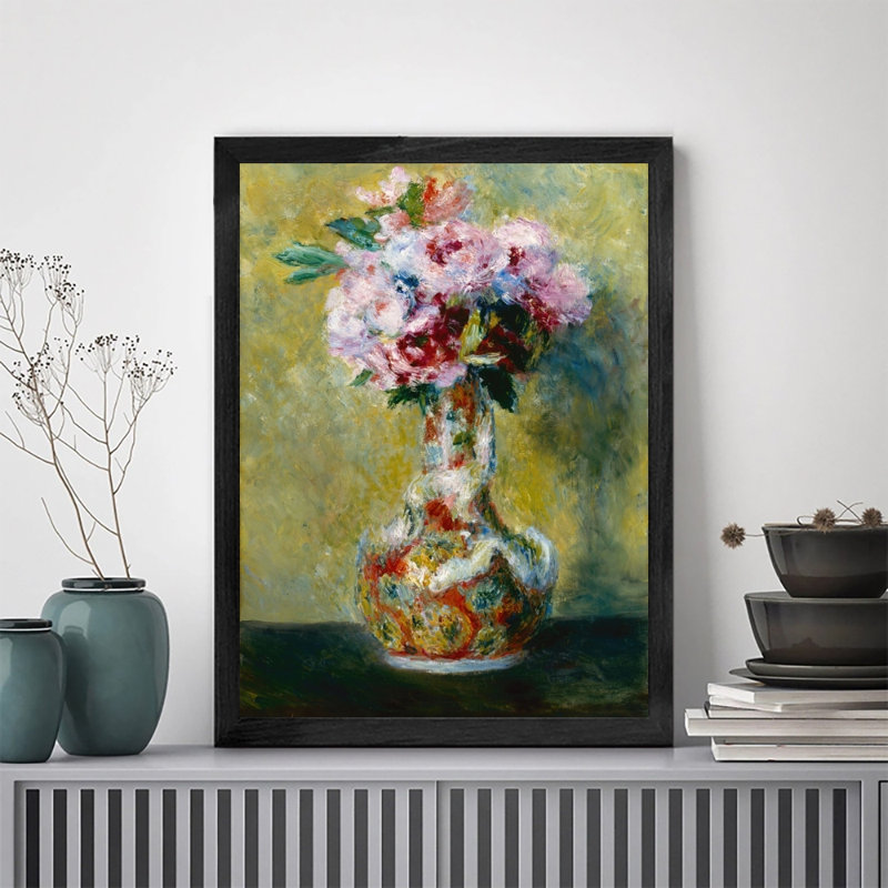 Décoration murale moderne encadrée noire moderne avec vase à fleurs pour décoration intérieure contemporaine