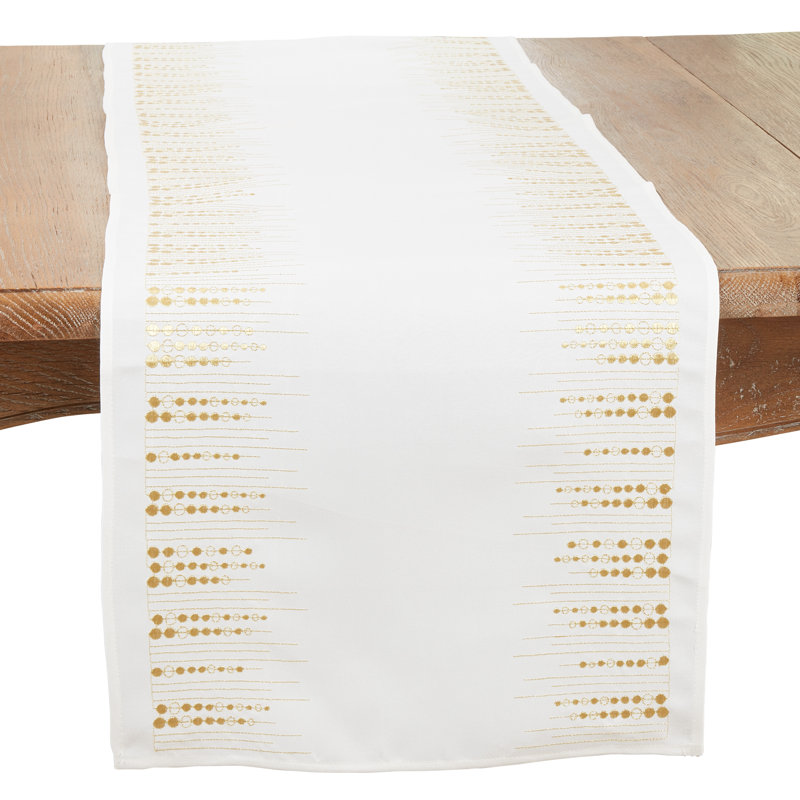 Charming Embroidered Dots Table Runner, Gold, 72" x 16"