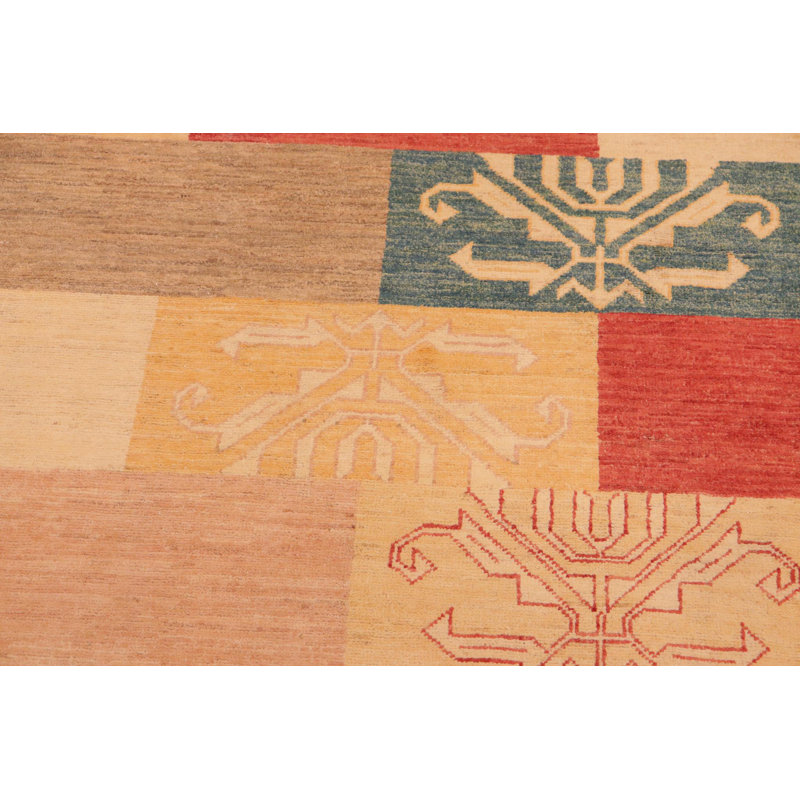 Tapis brun clair / brun clair floral / géométrique en laine noué à la main 6 pi x 8 pi 8 po