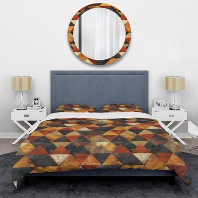 Ensemble de housse de couette glamour brun beige et triangulaire