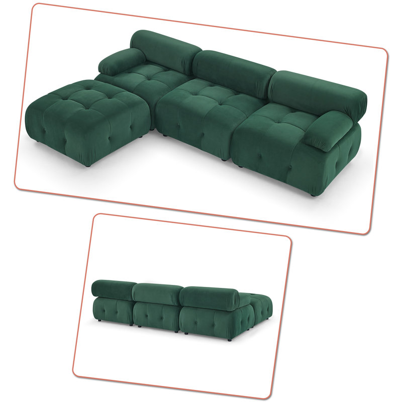 Canapé modulaire 4 pièces Tavonda, Velours vert foncé