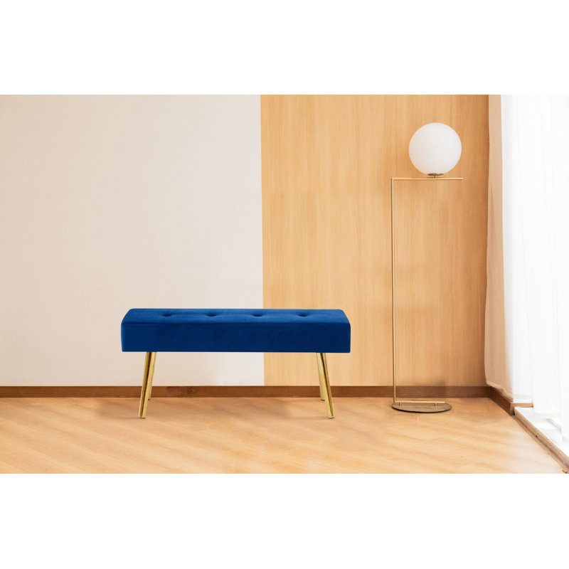 Banc rembourré en velours Kardin, Bleu foncé