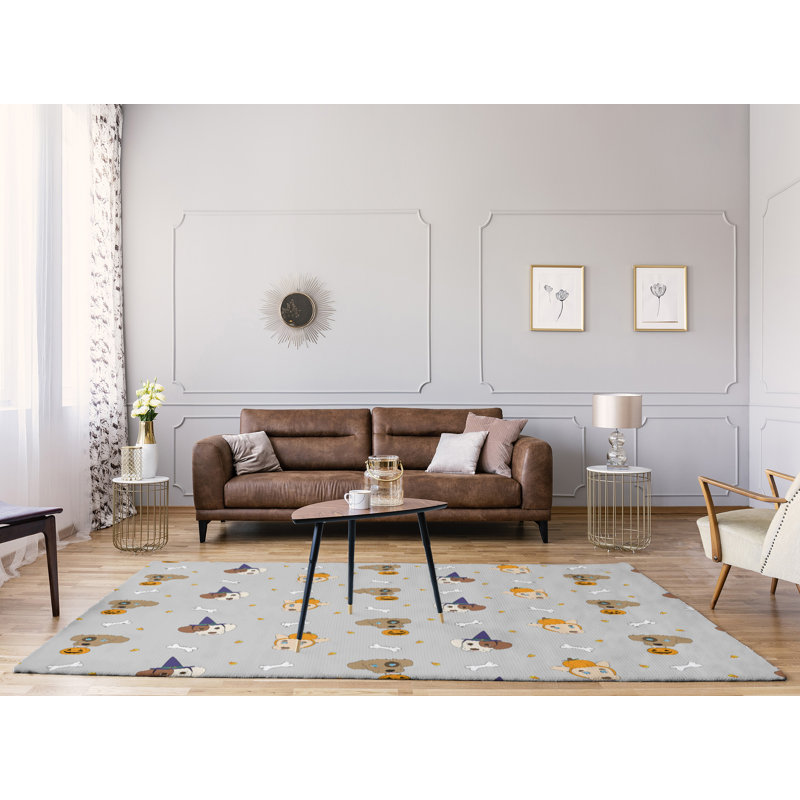 Tapis gris/orange/bleu area fait main, Rectangle 4 pi x 6 pi