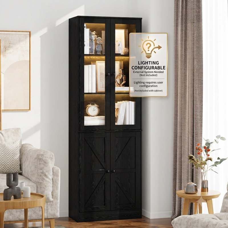 Bibliothèque standard H 70,9 po x l 23,6 po avec porte en verre, Noir