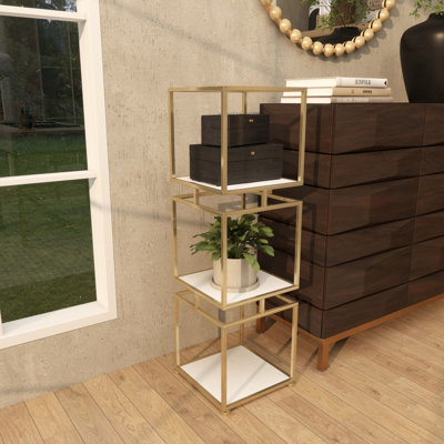 Ã‰tagÃ¨re de rangement Osbie Marble Gold avec 3 tablettes en marbre