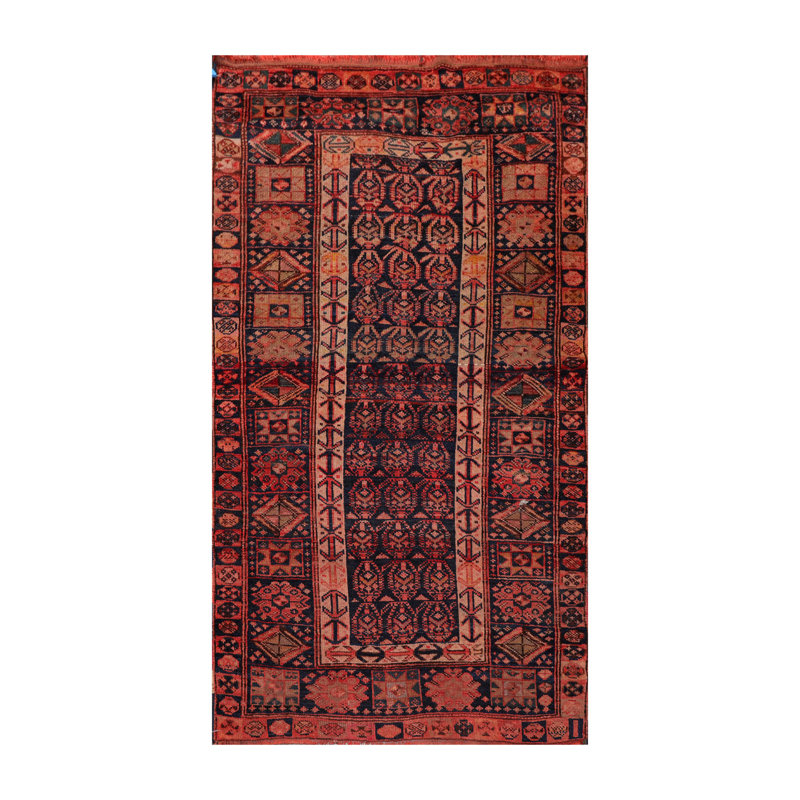 Tapis bleu marine noué à la main de conception unique 4 pi x 6 pi 4 po Jakira