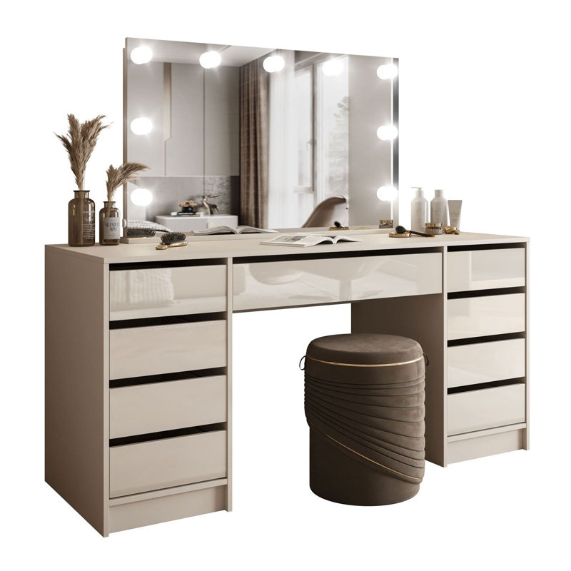 Dressing Table with Mirror, Cashmire Gloss