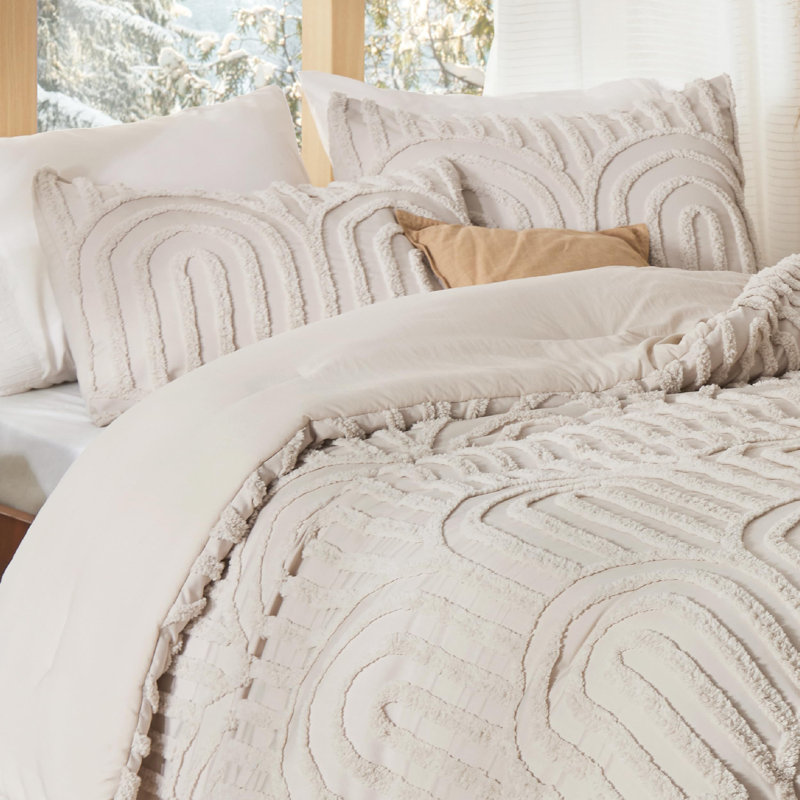 Bedsure Boho Tufted Comforter Set - Beige Boho Bedding Comforter Sets, 3 Pieces Farmhouse  Embroidery Bed Set, Soft Fluffy Cozy Arch Pattern Comforter for All Seasons