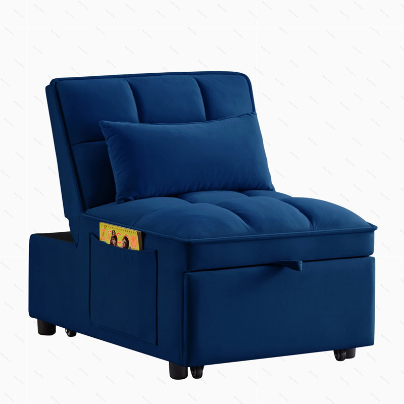 4 in1 Multi-Function Single Sofa Bed, Navy Velvet
