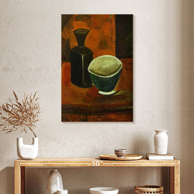 Pan vert et bouteille noire, H 36 po x l 24 po