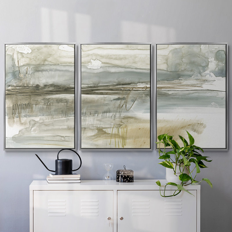 Stark Neutral Landscape I 3 pièces, Argent, H 40 po x l 78 po x P 2 po