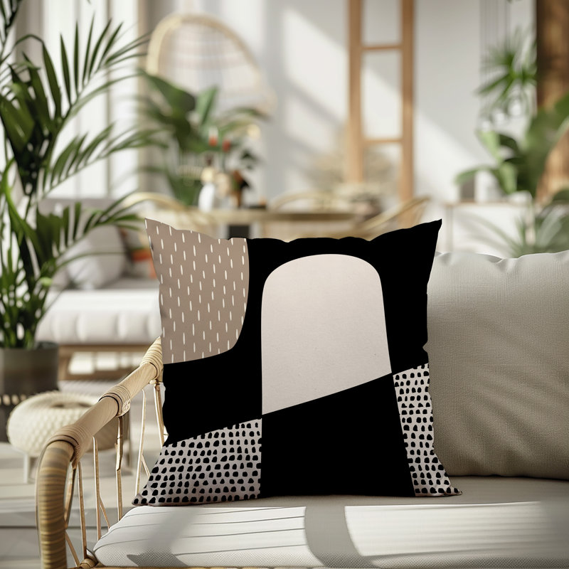 Coussin carré intérieur / extérieur pia, H 15 po x l 15 po, Beige / noir / blanc cassé
