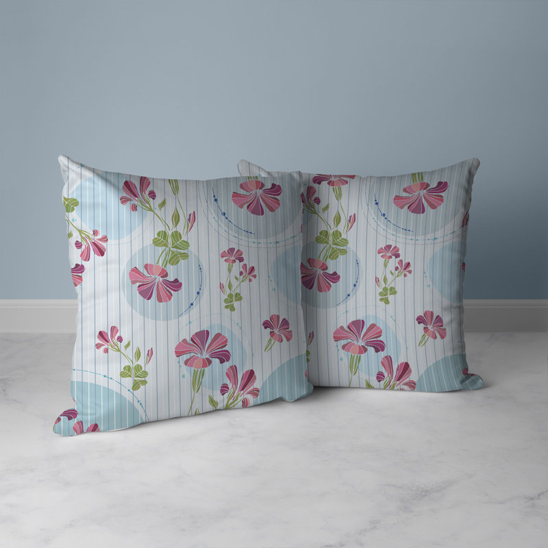 Coussin décoratif réversible intérieur / extérieur Circular Garden, Bleu / rose / multicolore, H 26 po x l 26 po