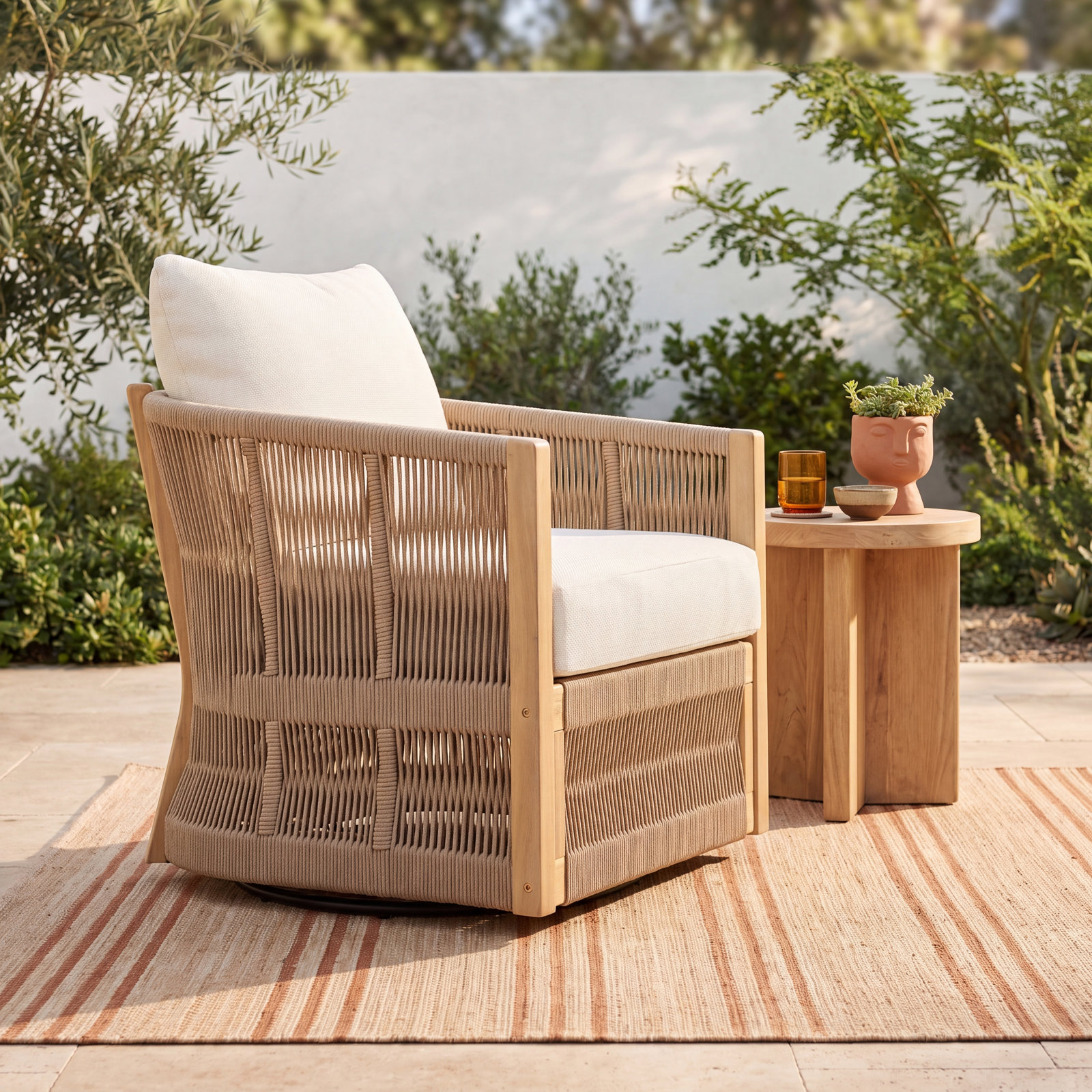 Acacia Swivel Patio Lounge Chair, Ivory