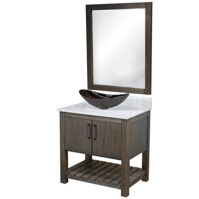 30'' Free-standing Single Bathroom Vanity with Carrara Marble Vanity Top -  Wildon HomeÂ®, D700CCE957EC4B60A521148E4C16FAD7