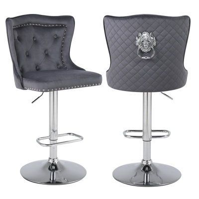 Swivel Velvet Counter Height Bar Stools With Lion Head Pull Ring For Kitchen Island