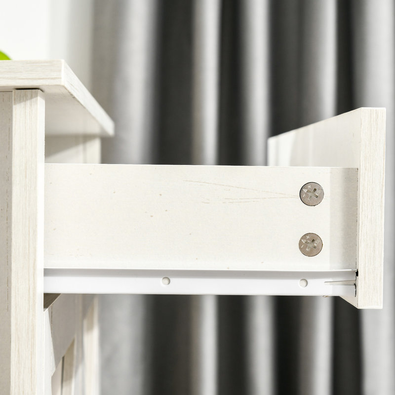 Armoire de salon avec porte de grange de style H 31,5 po, blanc délavé, grand espace de rangement et tablettes réglables
