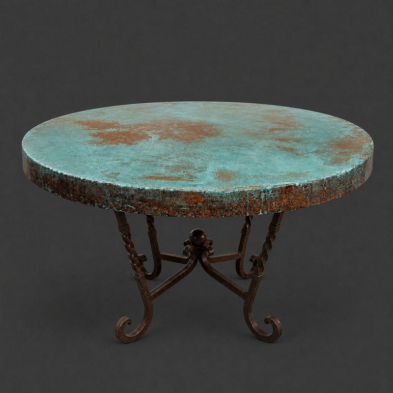 72" Round Oxidized Copper Dining Table | Hand-Forged Wrought Iron Base |