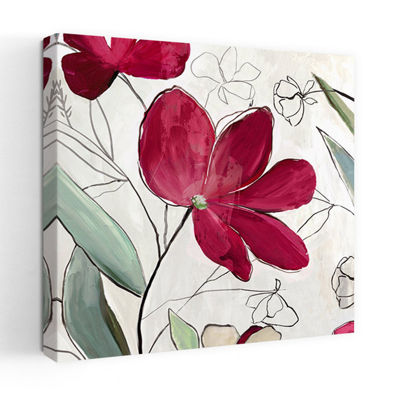Art floral contemporain délicat organique, 32" H x 32" W