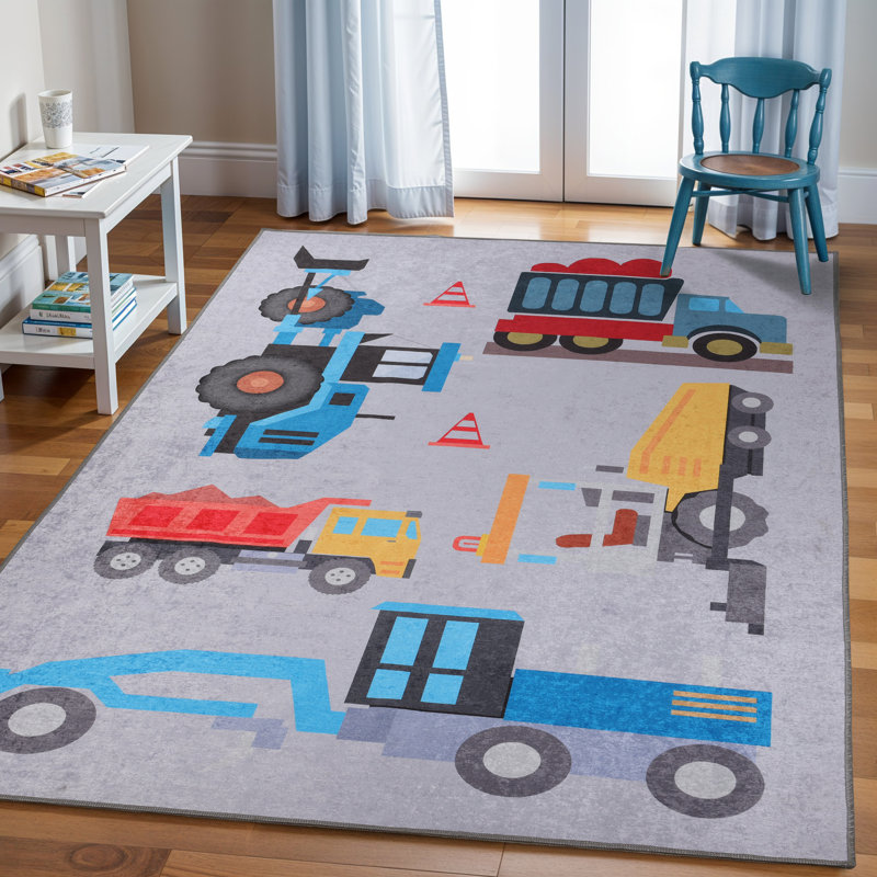 Country Trucking Non-Slip Kids Playroom Nursery Washable Indoor Area Rug, Rectangle 8' x 10'