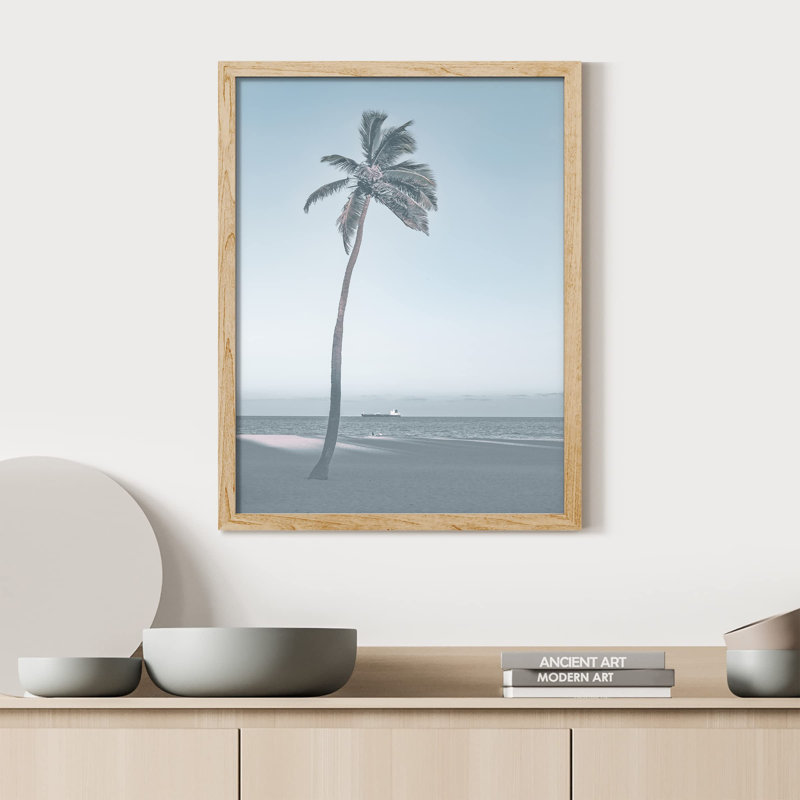 «Palmier tropical bicolore bleu et blanc plage et ciel» sur papier, Naturel, H 16 po x l 12 po