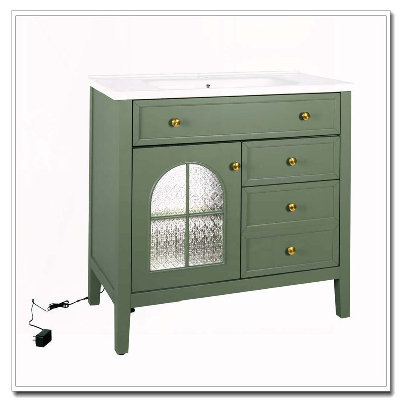 Armoire de salle de bain 35,6 po, Vert + armoire seulement + 1 porte