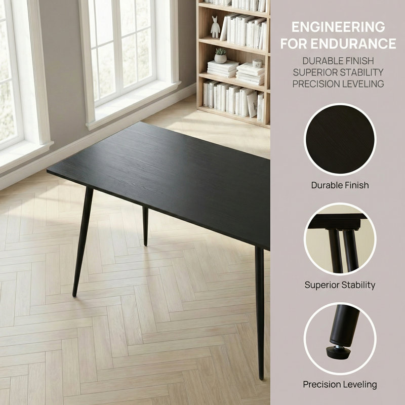 51.18" Retangular Office Desk With Black Wood-Grain MDF Top & Metal Frame For Home Office