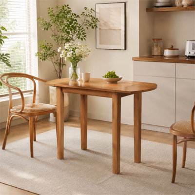 Natural Wood Drop Leaf Extendable Dining Table, 29‑47 Inch Folding Space‑Saving Small Table, Seats 2‑4 People for Kitchen and Dining Room