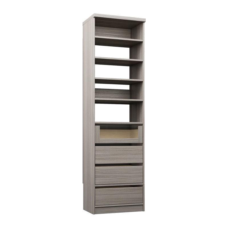 Grey Oak 19.5" Floor-Mounted Closet Section with 4 Shelves & 4 Reveal Drawers, 19.5, Grey Oak