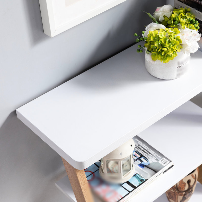 White & Brown Console Table, Three Open Shelves For Display And Organization, 11.35 In. W X 32.91 H 31.61 D Table With Shelf Compartments