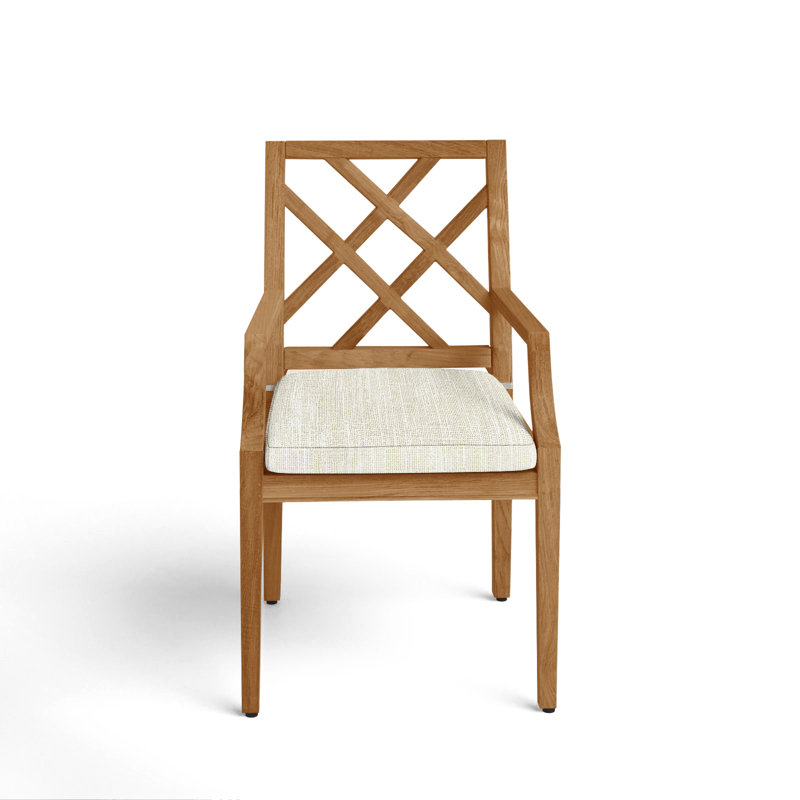 Chaise avec accoudoirs en teck Haley - teck naturel, Teck naturel, Welt, InsideOut® Rollo ‑ lin crème