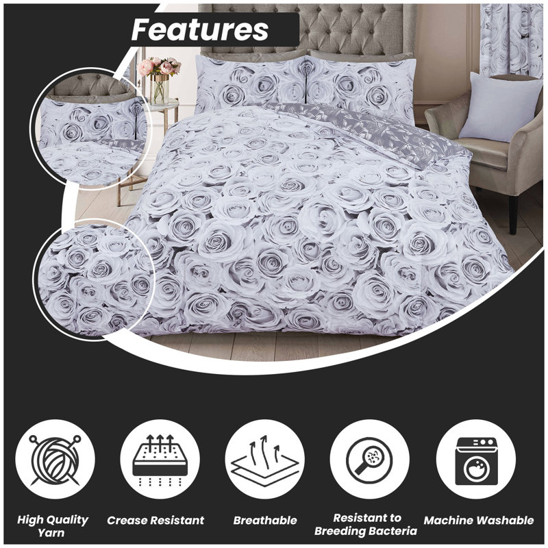 Blossom Duvet Cover Set with Pillowcases, Polycotton, High-Quality Lightweight Bedding, Single Double King & Superking, King