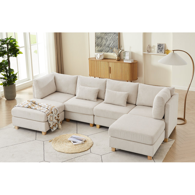 Canapé modulaire 6 pièces Dansfield, Velours côtelé beige