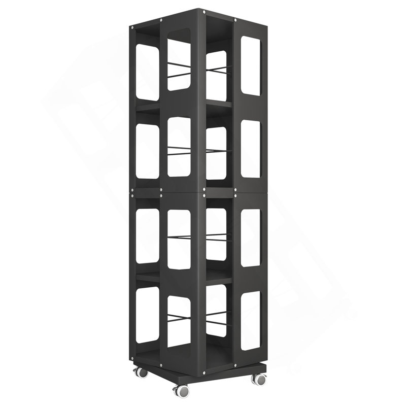 4-Tier All-Steel Rotating Bookshelf With 360° Wheels, Large Size Sturdy & Spacious Book Rack, New Style Black Bookshelf,Easy Assembly