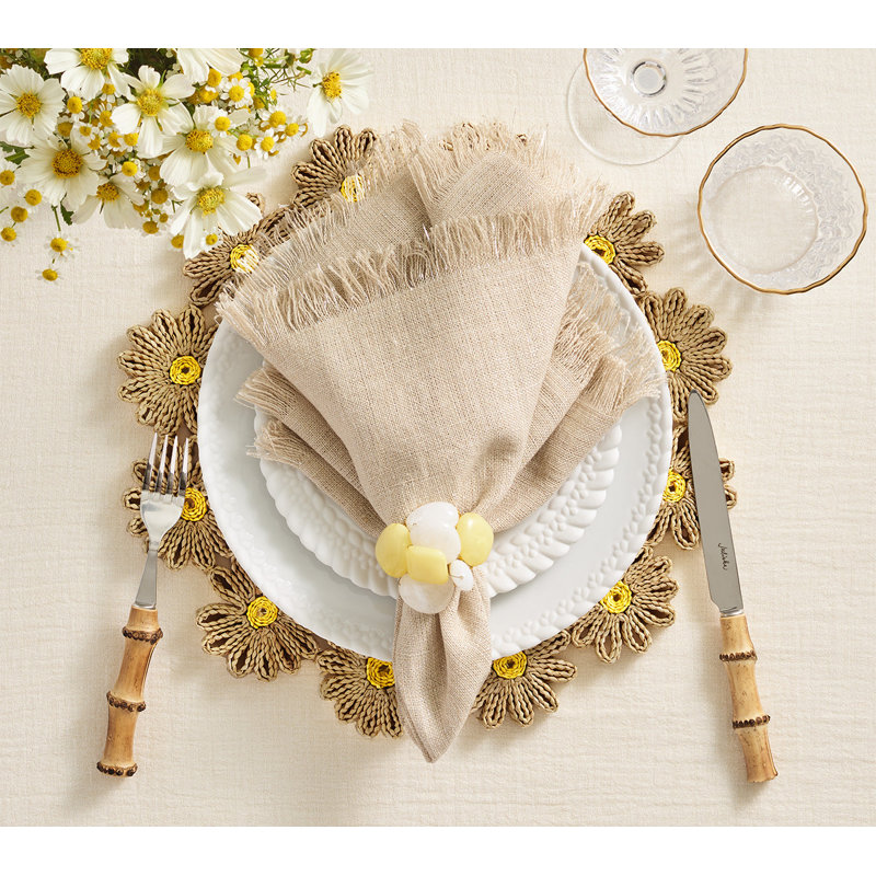 Fringe Linen Napkin, Natural/Silver