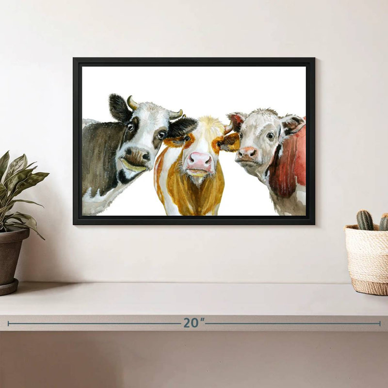 Cows, 13" X 9", Floating Frame Black