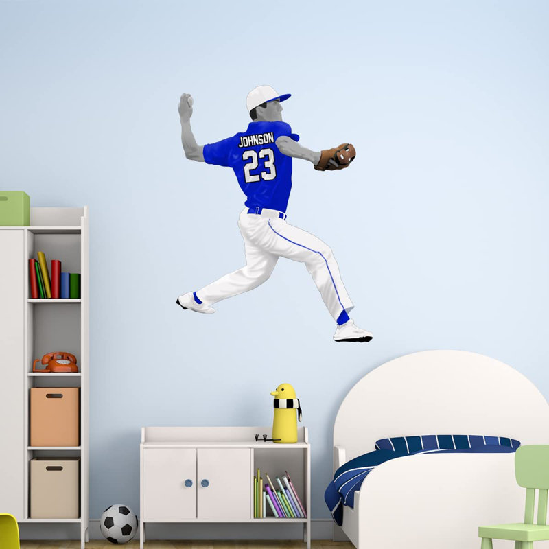 Adhésif décoratif baseball, H 17 po x l 13 po, Bleu, Oui